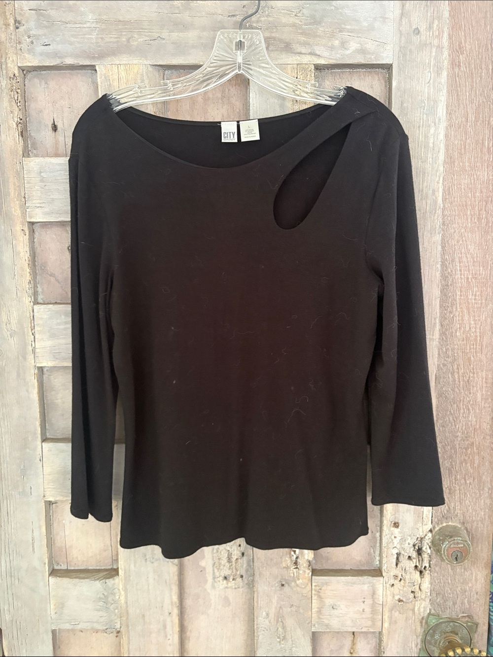 City Chic Black Long Sleeve Top with Asymmetric Shoulder Cutout Dkny large